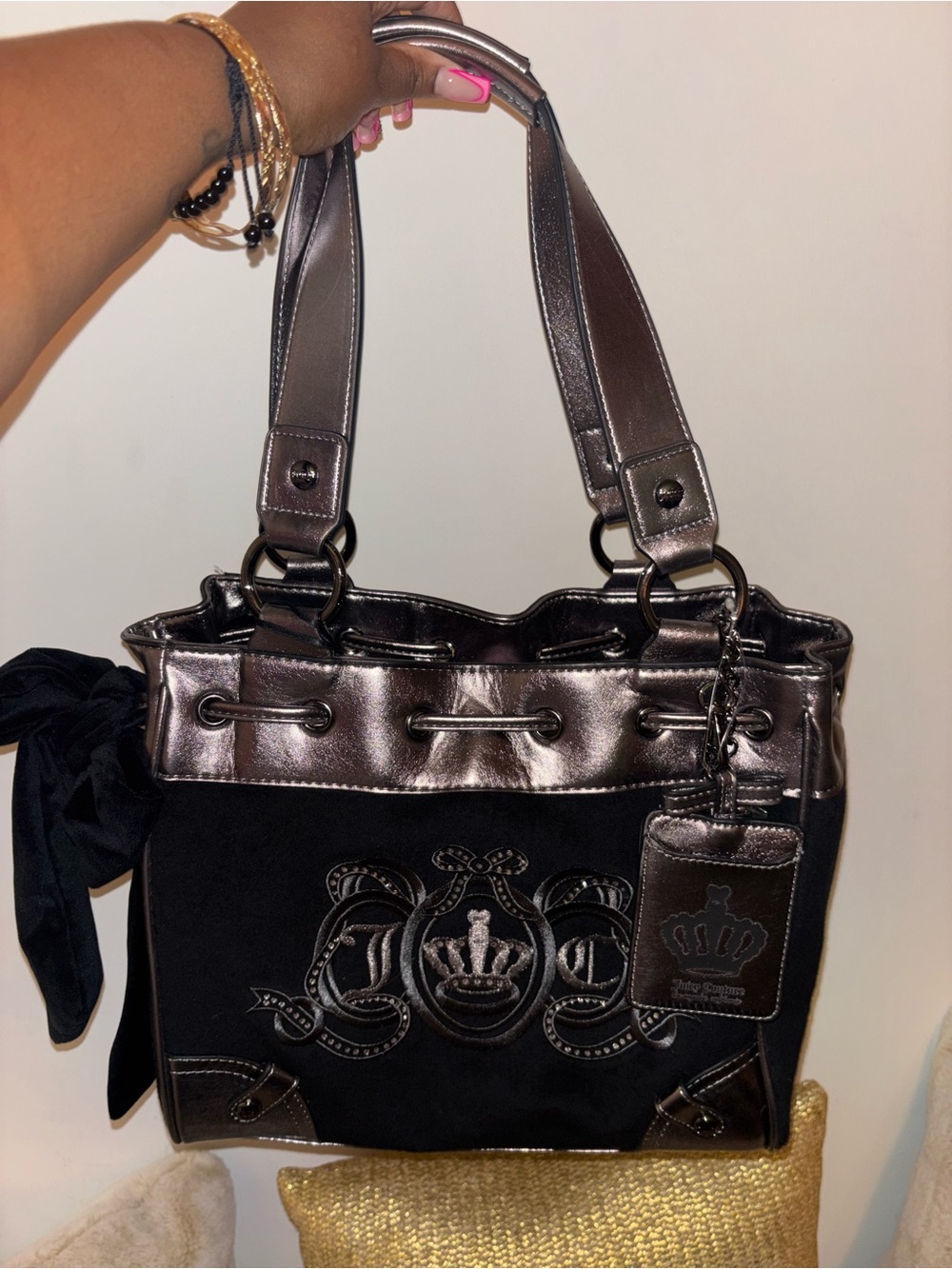 Juicy Couture Black and Gunmetal Shoulder Tote